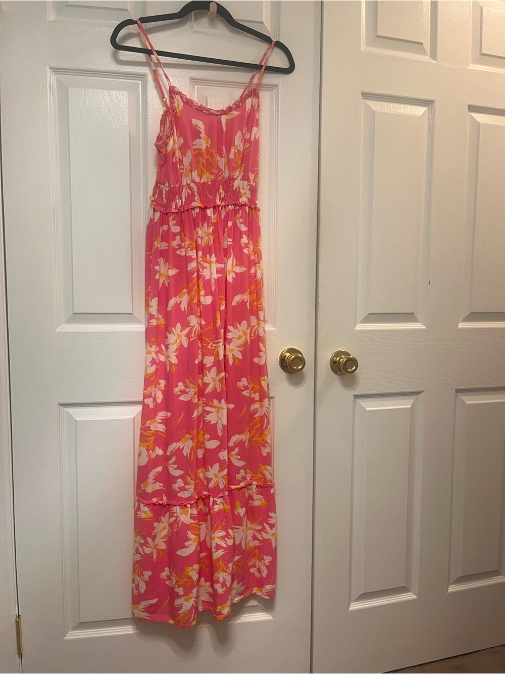 Jessica Simpson Pink Floral Maxi Dress with Yellow Accents S